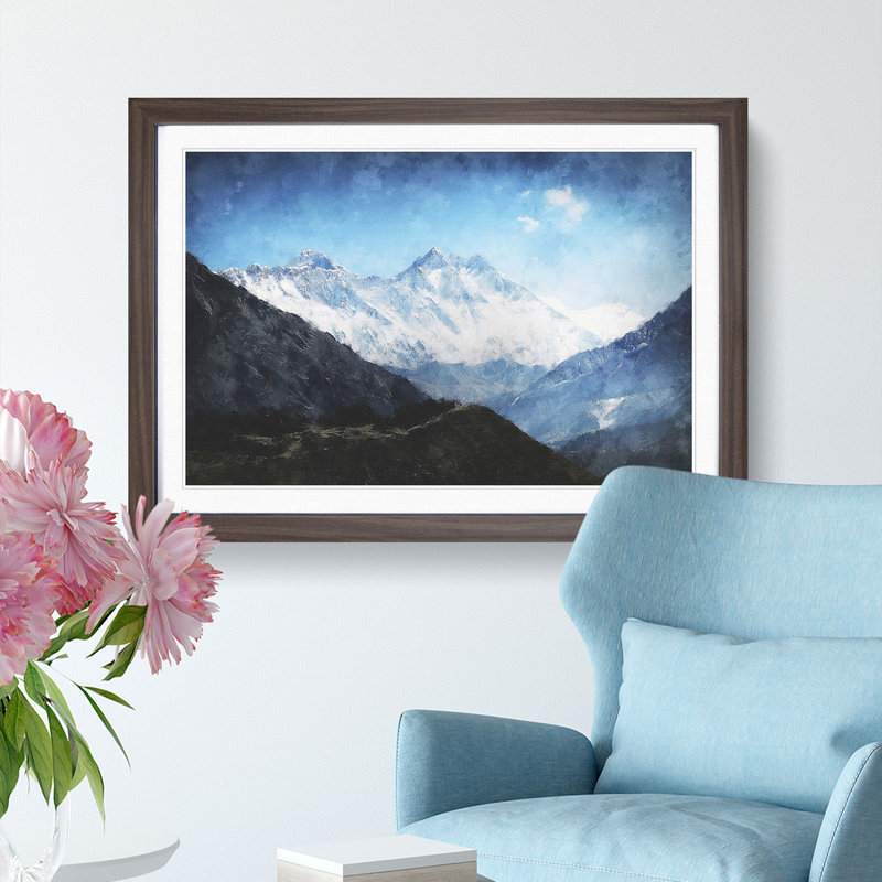 Mount Everest in Tibet and Nepal - Picture Frame Graphic Art Print on MDF, Walnut Framed, 33cm H x 45cm W x 2cm D