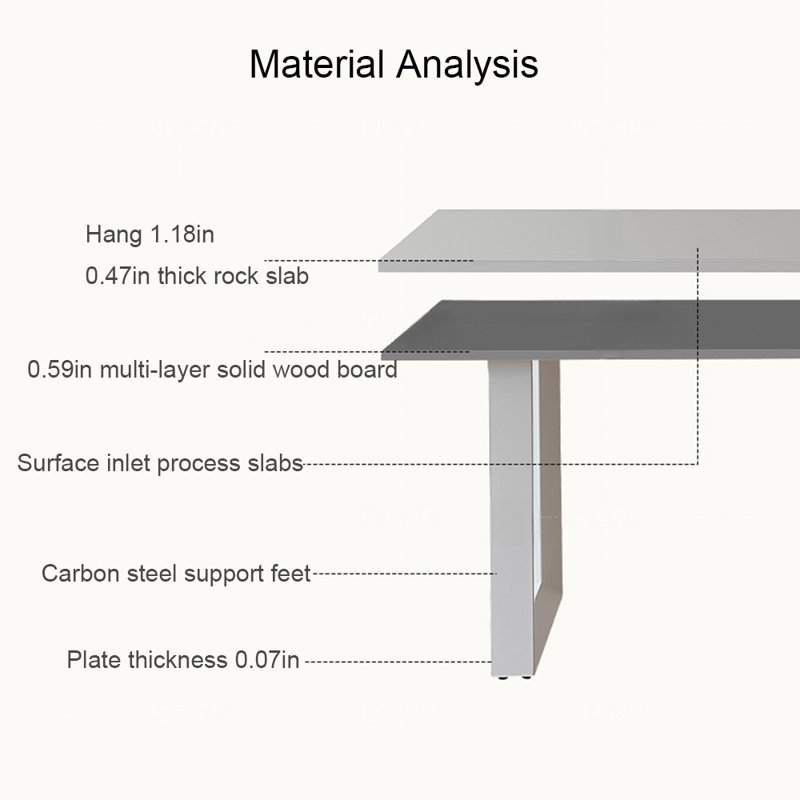 Simple white rectangular rock dining table set, 29.52"H x 70.86"L x 35.43"W