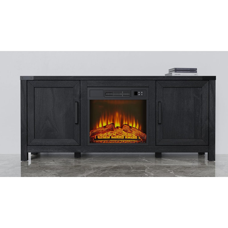 Meuble télé avec foyer 67 po, centre de divertissement avec portes d'armoire électrique de rangement de 23 po et tablettes ouvertes