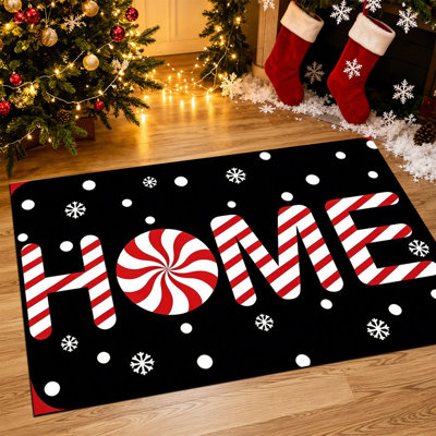 Tapis de porte de Noël antidérapant pour l'intérieur et l'extérieur, 40 x 60 cm, motif à carreaux rouges et boules de Noël