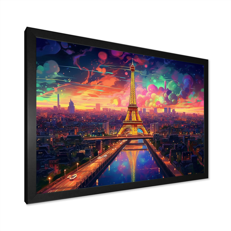 «Futuristic Paris Eiffel Tower Scenery V - Franch», reproduction sur toile, H 24 po x l 32 po x P 1 po, Cadre photo noir