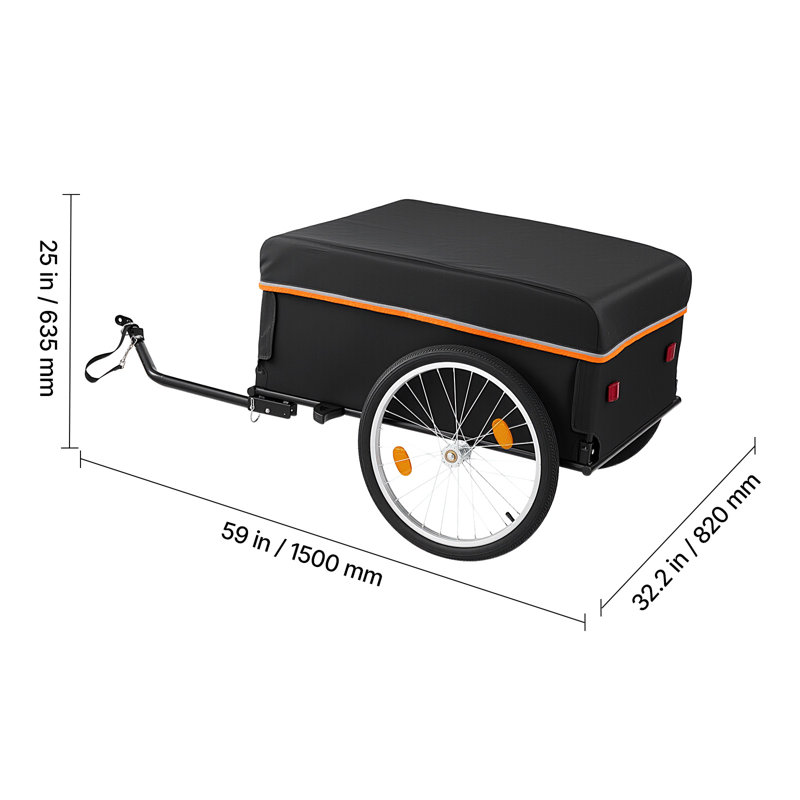Remorque cargo pour vélo d'une capacité de 59 kg (130 lb), chariot de vélo durable et pliable, housse imperméable, roues de 51 cm (20 pouces), réflecteurs, cadre en acier robuste, compatible avec les roues de vélo de 56 à 71 cm (22 à 28 pouces).