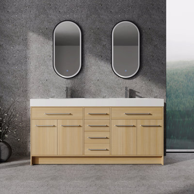 72" Freestanding Bathroom Vanity With Double Resin Sink, 4-Soft Closing Door & 6-Soft Closing Drawer