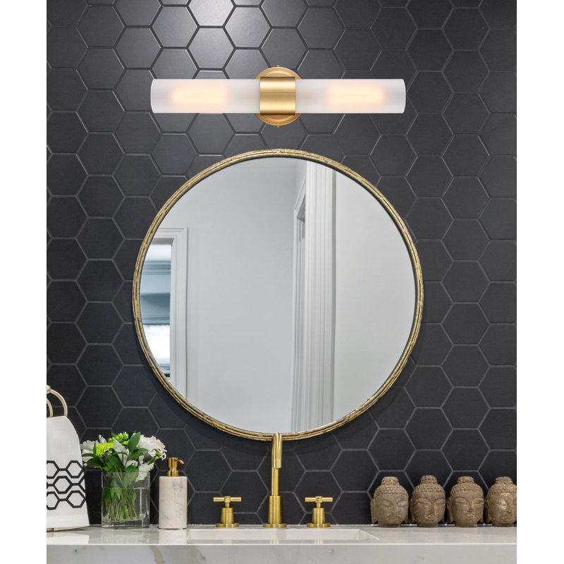Wall Sconce with Cylinder Frosted Glass Shade, Gold