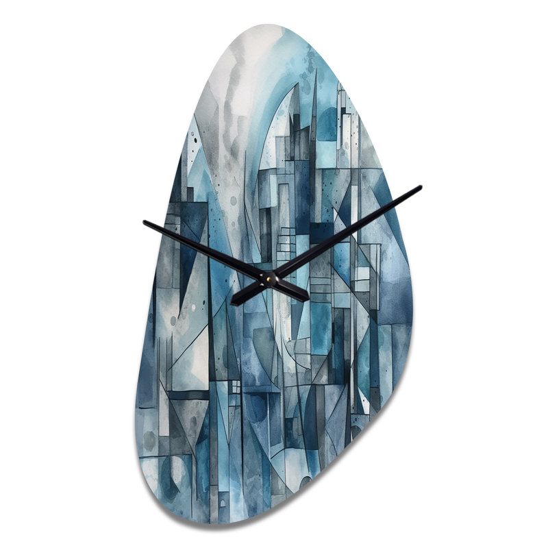 Horloge murale bleue asymétrique abstraite de forme III - forme géométrique asymétrique, Moyenne