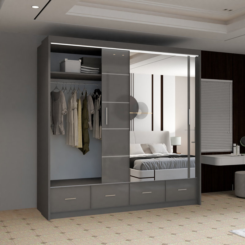 Desilets 2 Door Manufactured Wood Wardrobe, Grey, 220 cm H x 208 cm W x 66 cm D