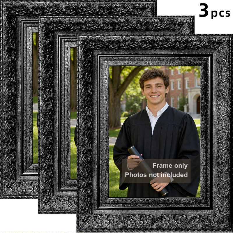 Cadre photo noir raffiné 3 pièces 5 po x 7 po avec forme rectangulaire classique