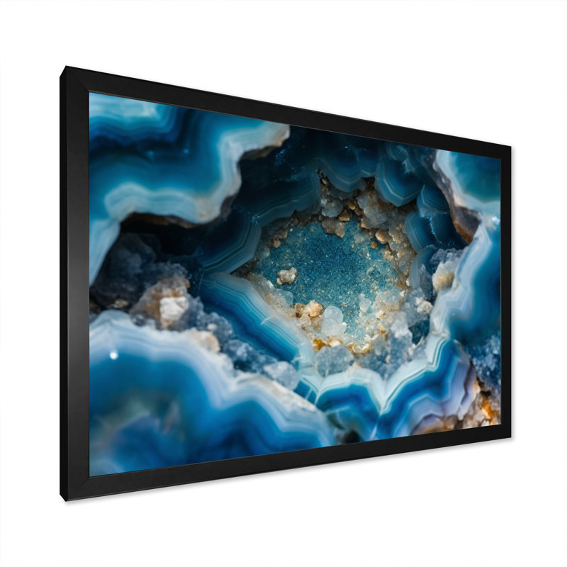 Geode Gems I - Décoration murale géode en pierre, Cadre simple noir, H 30 po x l 40 po x P 1,5 po