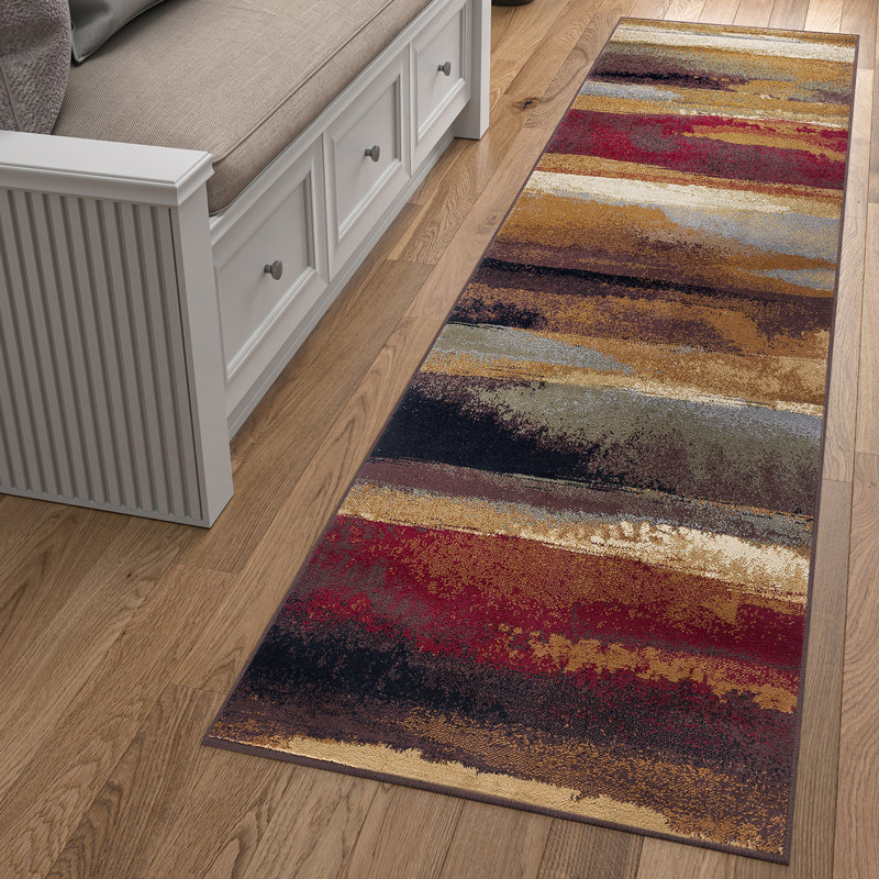 Mettler Abstract Brown/Red/Beige Contemporary Indoor Area Rug, Runner 2'7" x 7'3"