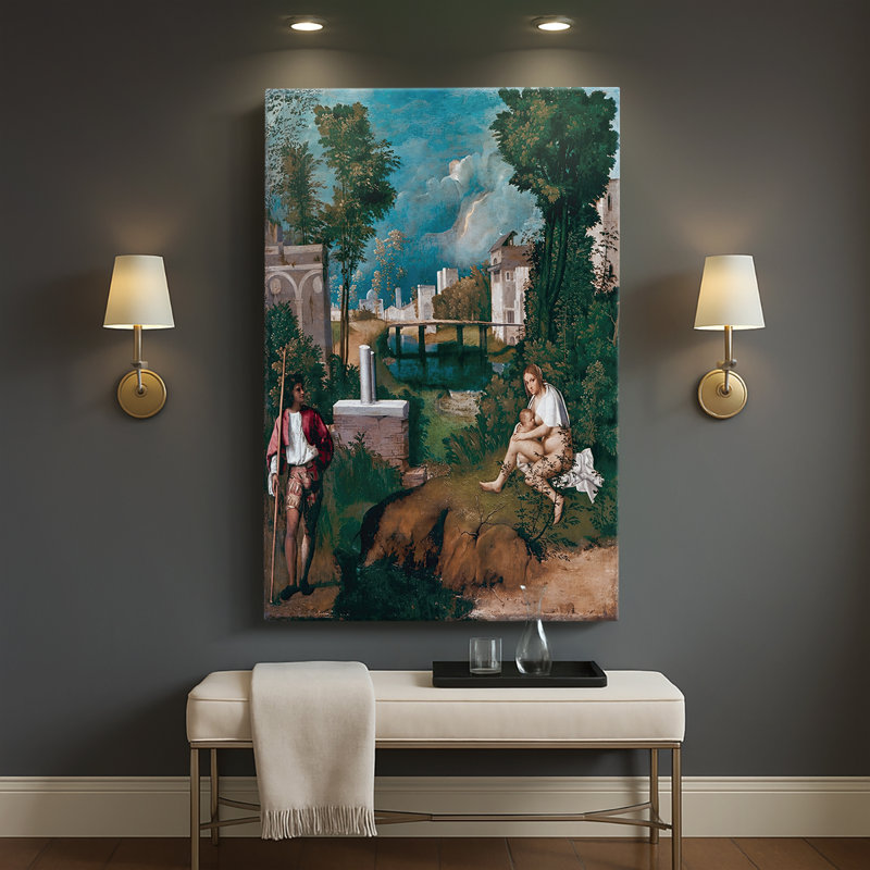 The Tempest (La Tempesta) - Toile tendue avec châssis par Giorgione, 40 po x 60 po