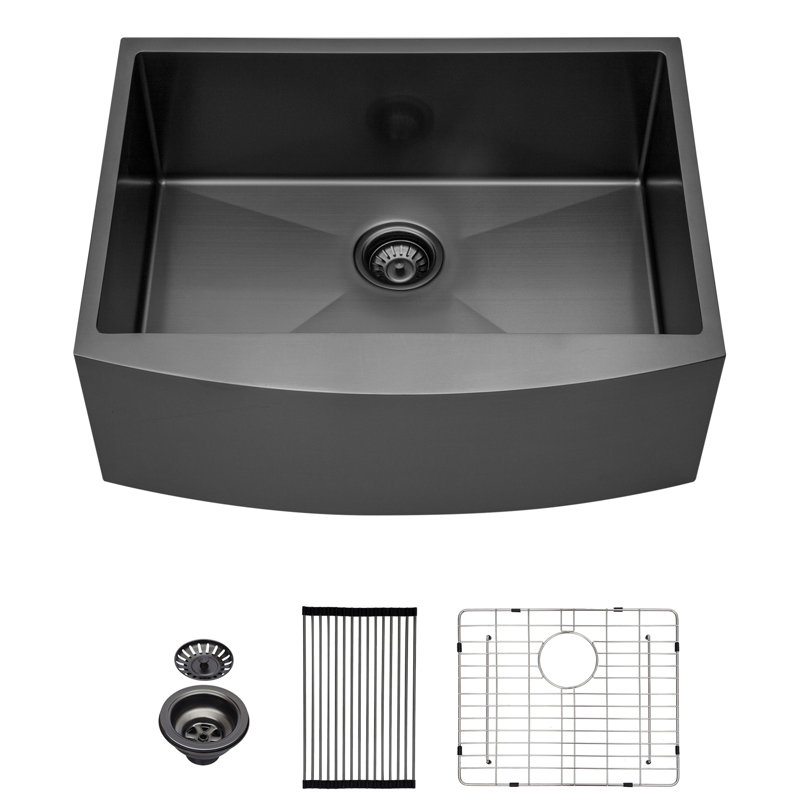 Stainless Steel Apron Sink 33X21x10", Matte Black, Single Bowl, Strong And , Rust Stain , 16 Gauge, Nano Painting, Easy To Clean Long-Lasting, Wipe