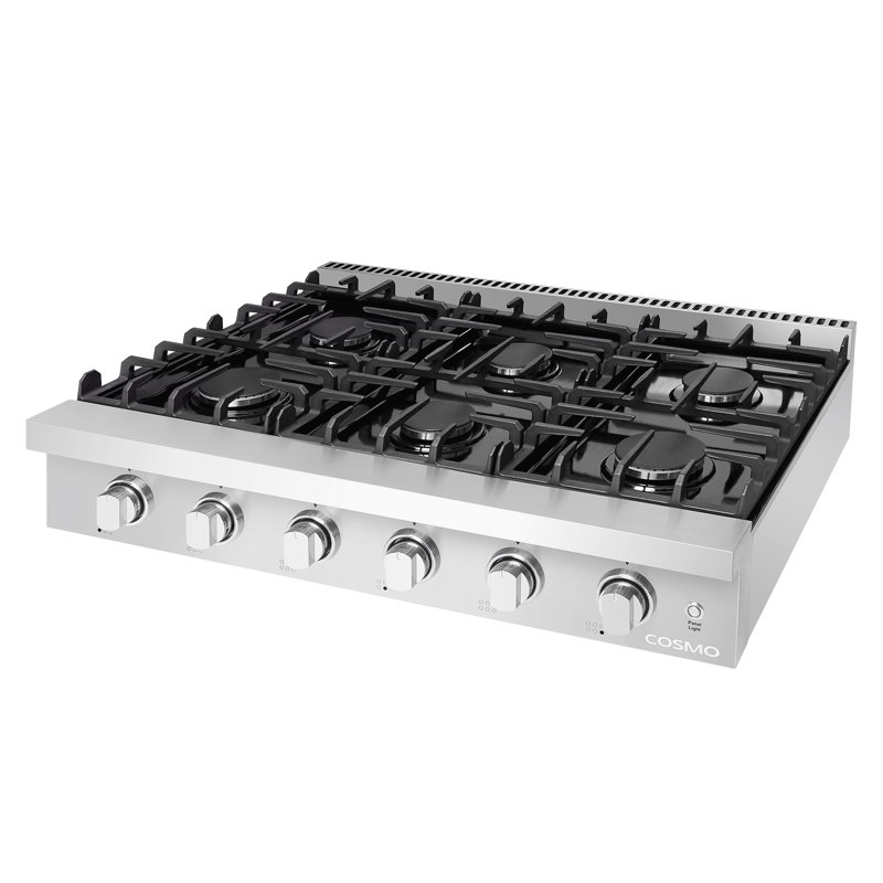 Surface de cuisson à 6 brûleurs en acier inoxydable Cosmo GRT Series 36 po avec brûleur électrique double