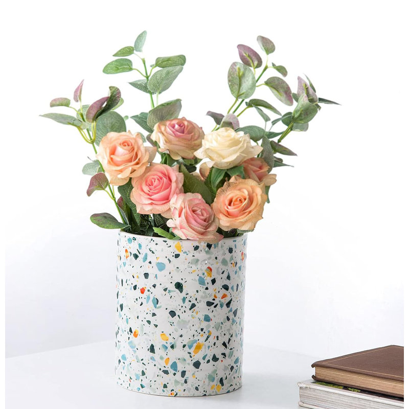 7.2" Extra Large Stable Terrazzo Marble Pattern Ceramic Utensil Holder (Blue, for Kitchen Decor & Gifting)