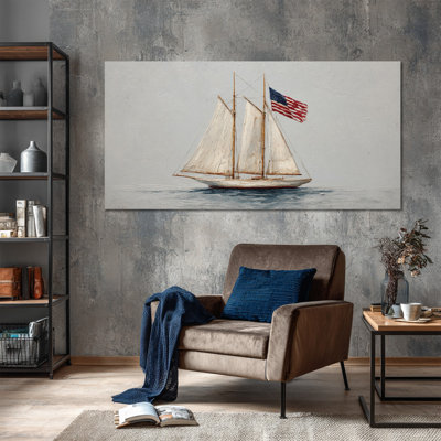 Patriotic Wall Art, American Flag Wall Art, 4th of July Americana Wall Decor, Nautical Patriotic Pictures Canvas Ready to Hang 16" × 32"