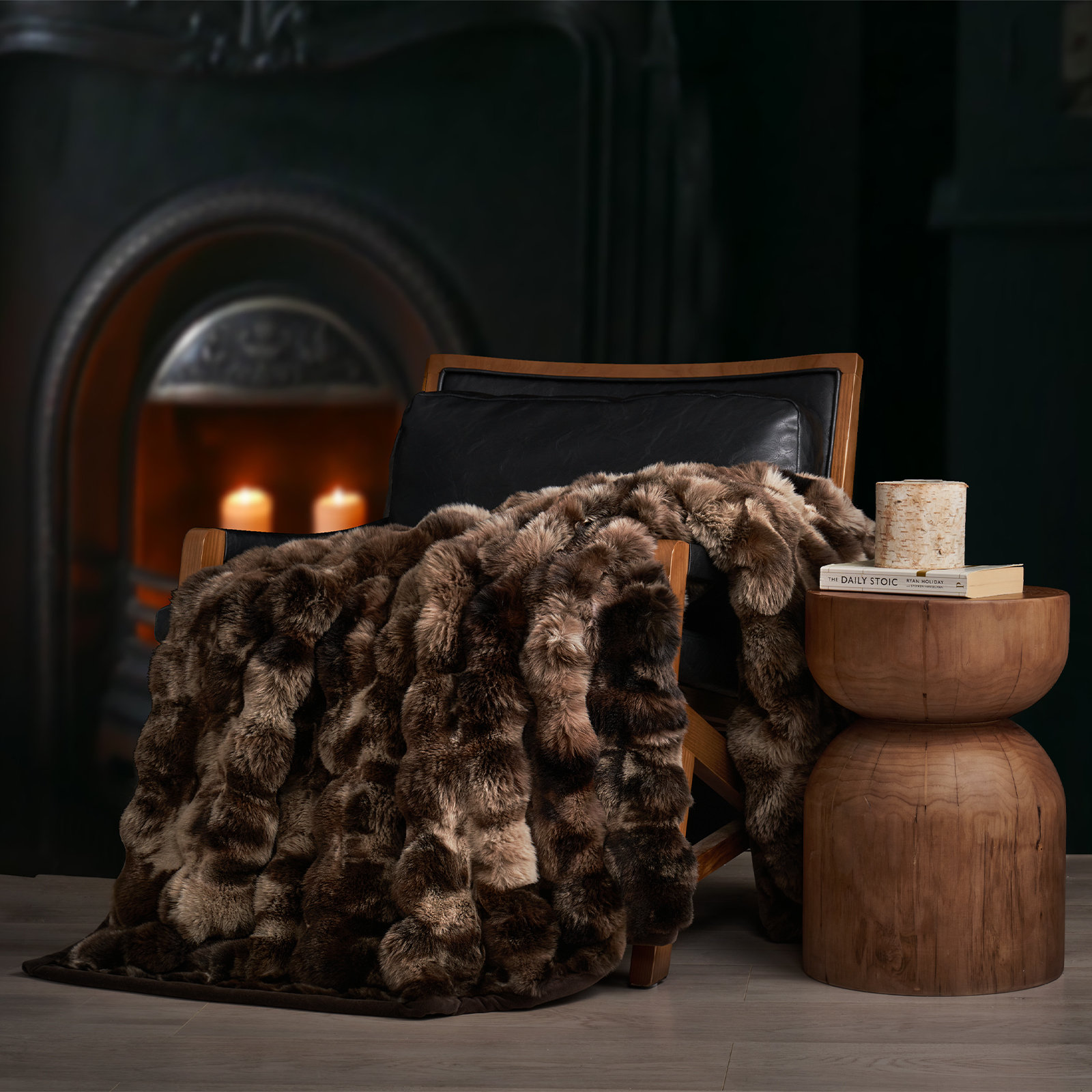 Ridgeline Faux Fur Throw Blanket, Mocha Brown Ombre, 60" L x 50" W