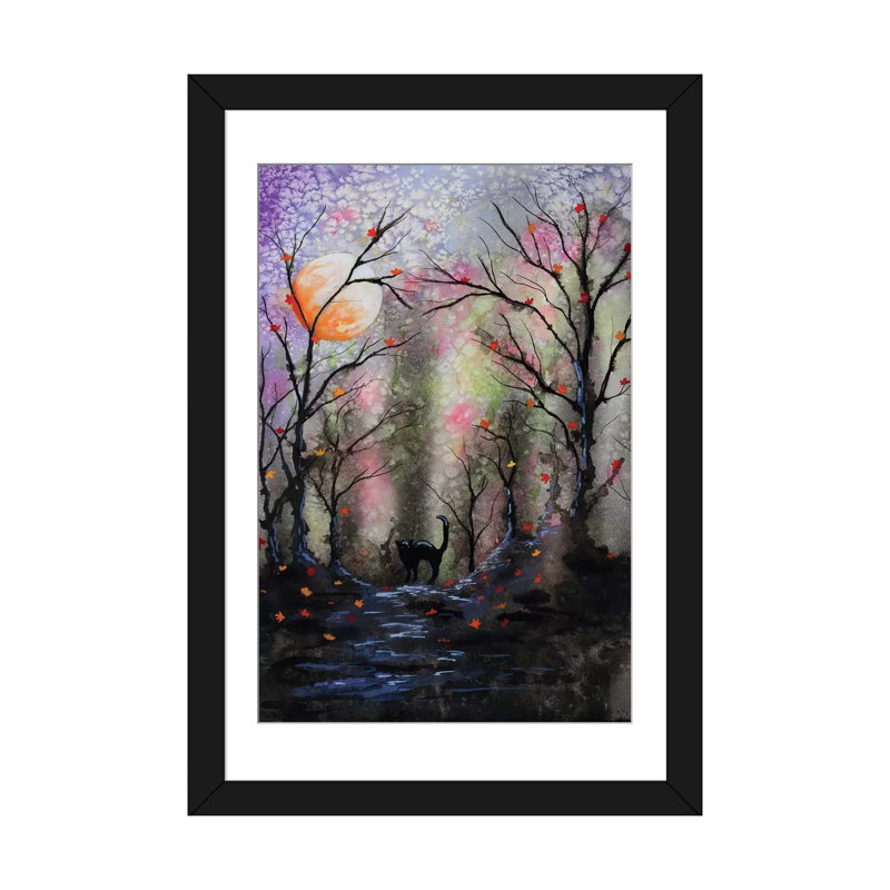 «Black Cat in Forest», impression sur toile, H 24 po x l 16 po x P 1 po, Papier d'art encadré noir, Blanc