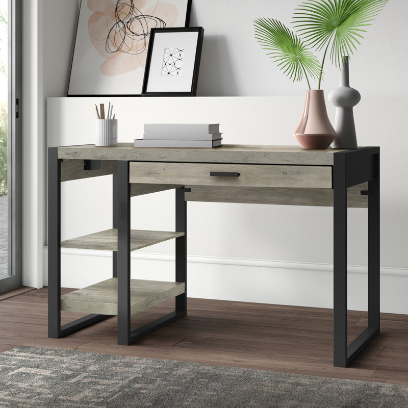 Aalyssa 1-Drawer Desk with USB Port, Gray Wash/Black