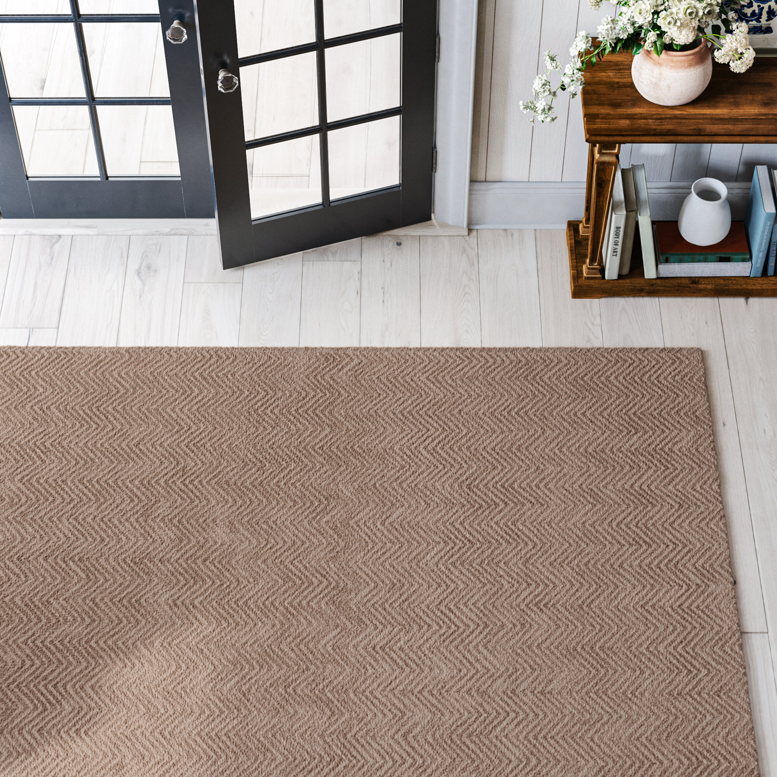 Cooke Taupe Hand-Tufted Chevron Rug, Rectangle 9'6" x 13'