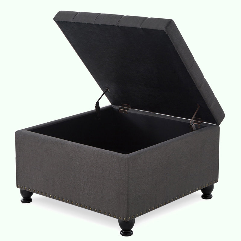 Grand banc repose-pieds carré avec rangement, Gris foncé