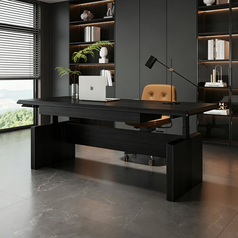 Bureau assis-debout électrique réglable en hauteur (78,74 po) avec multiprise coulissante intégrée, poste de travail pour bureau à domicile