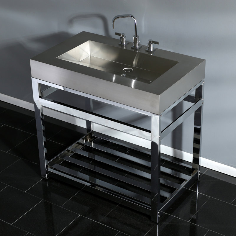 Kingston Brass Kingston Commercial 37-Inch Stainless Steel Console Sink with Steel Base (8-Inch, 3-Hole)