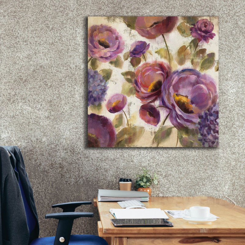  «Blue and Purple Flower Song 2» par Silvia Vassileva, art mural sur toile, 37 po x 37 po, H 37 po x l 37 po