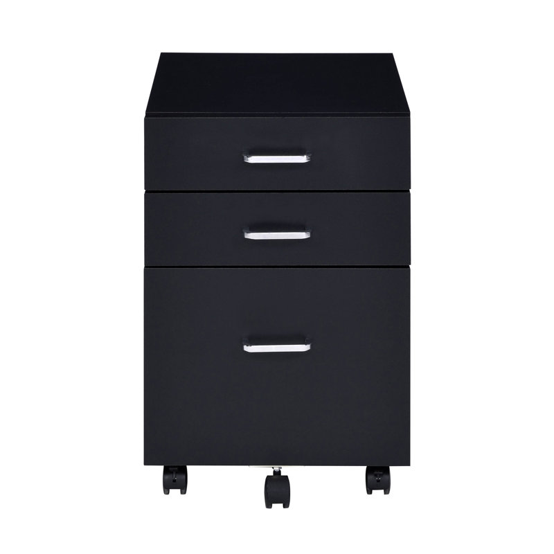 Black And Chrome 3-Drawer Rectangular File Cabinet