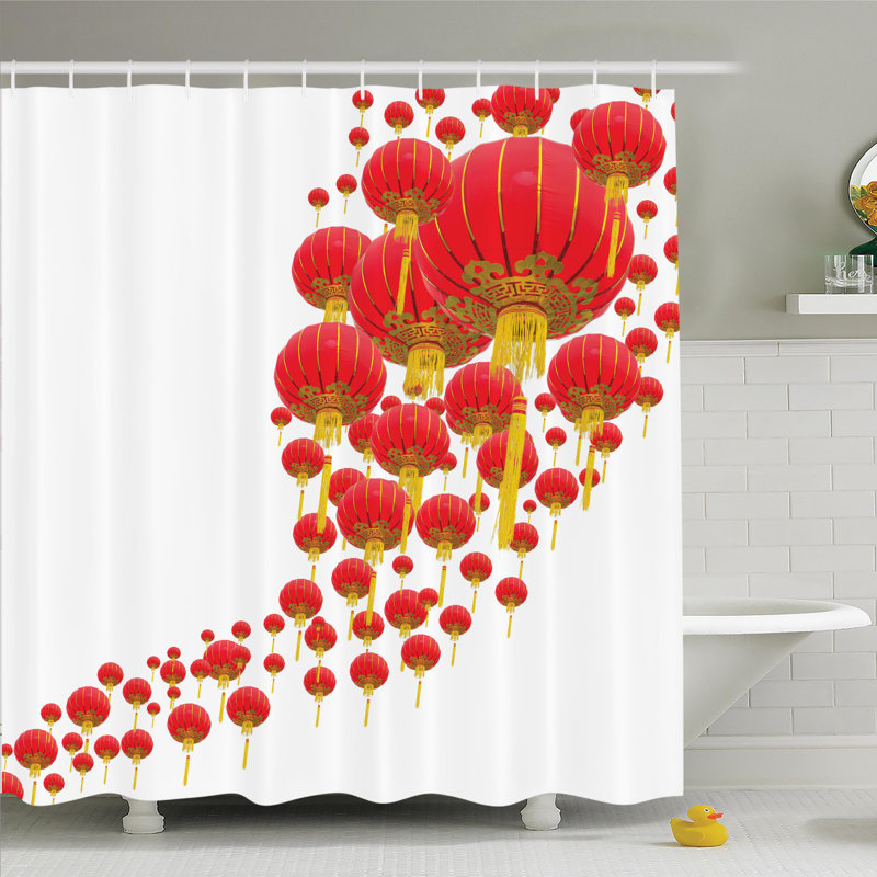 Ensemble de rideau de douche en ciel avec lanternes chinoises Seelinger, H 70 po x l 69 po