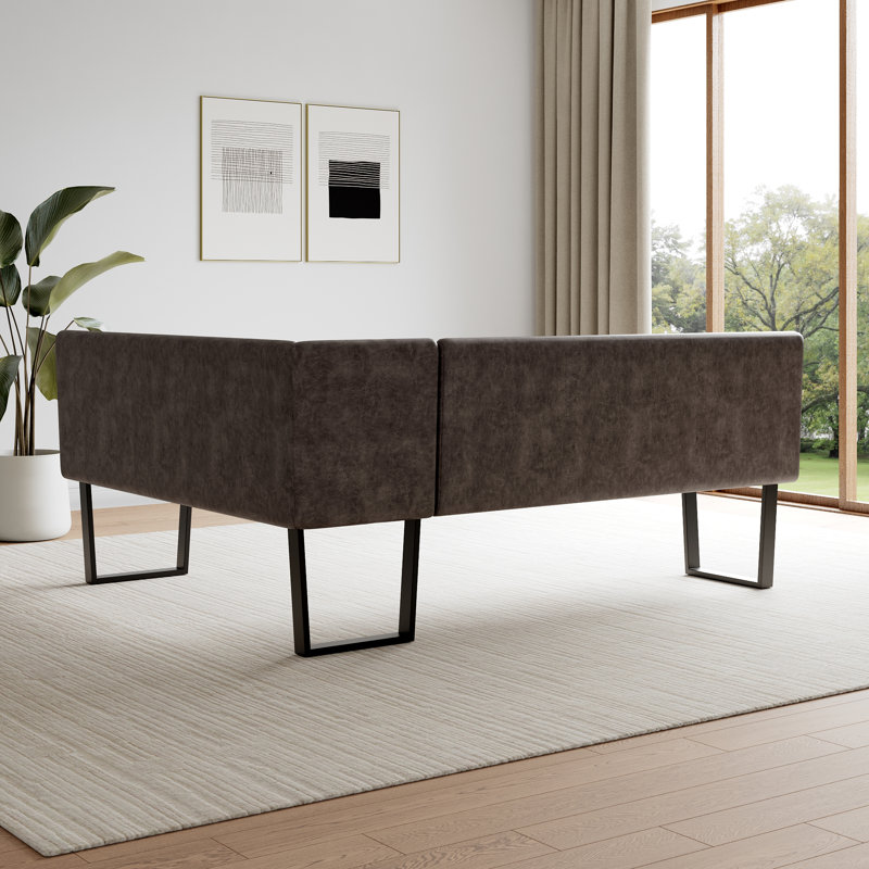 2 Piece Modern Dark Gray Faux Leather Corner Bench And Backless Bench With Tufted Upholstery And Metal Legs