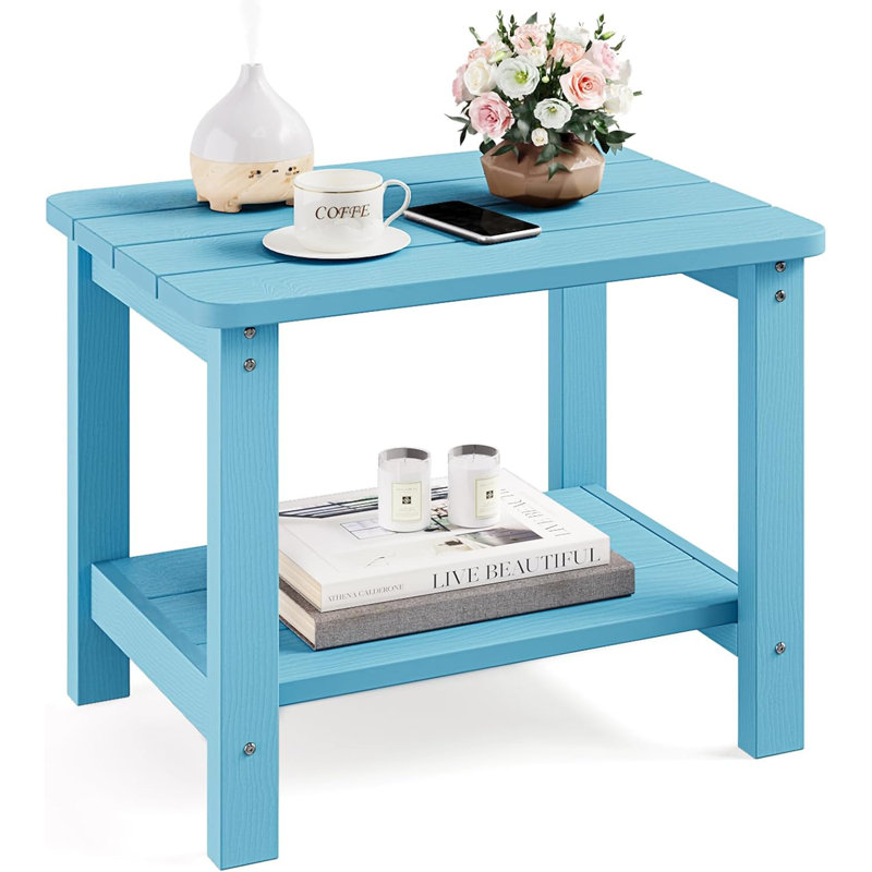 Table de bout Winston Porter 22,8 po Adirondack toutes saisons, table de bout rectangulaire d'extérieur à 2 niveaux, résistante aux intempéries, facile à assembler