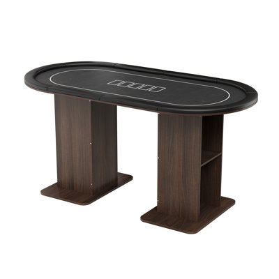 Table de poker en bois noir et noyer de 160 cm de large avec pattes de rangement et bande de maintien en cuir