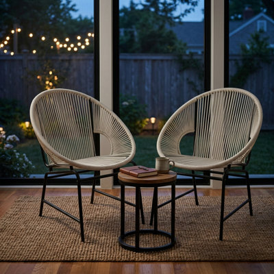 Set of 2 Outdoor Patio Wicker Chairs with Heavy-Duty Durable Iron Frame, Weather Resistant Premium Woven Construction, Comfortable Supportive Contoured Seating
