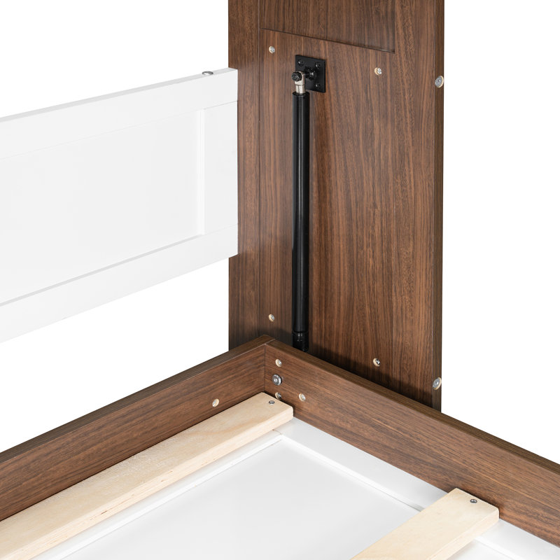 Lit escamotable double avec bureau pliable - Lit escamotable mural - Noyer et blanc, Blanc