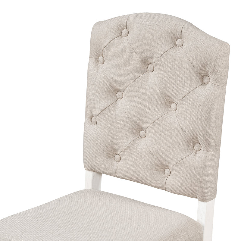 Chaises de salle à manger Adeline en bois massif capitonné, ensemble de 2, Blanc cassé