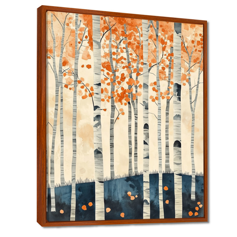Bouleaux au crépuscule - Tableau sur toile encadrée Forêt d'orangers, H 20 po x l 12 po, Cadre flottant brun