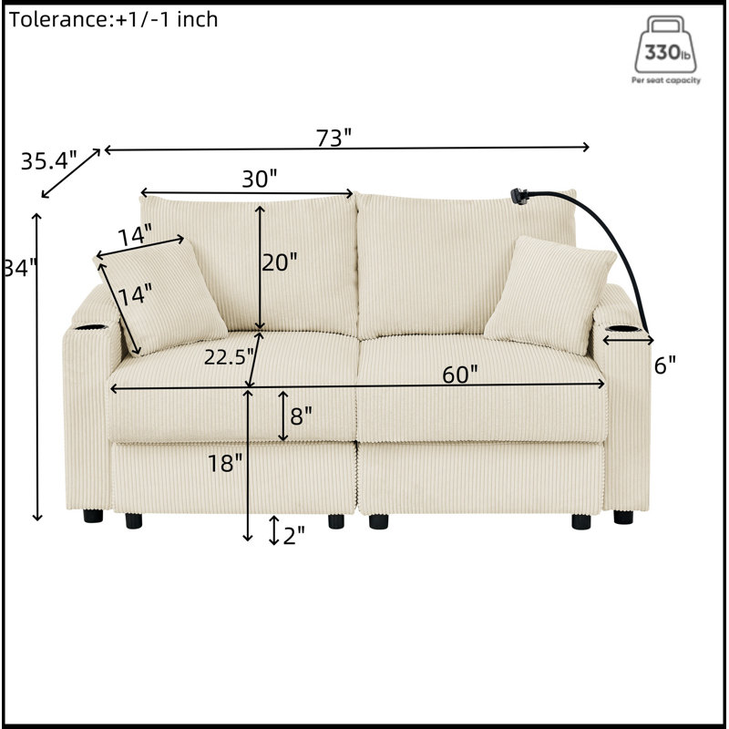 Ensemble de canapé confortable avec rangement et accessoires fonctionnels pour le salon, Beige