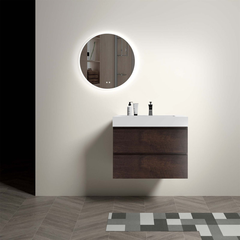 Meuble-lavabo mural avec tiroir Alice, Noyer, Blanc
