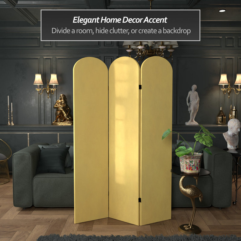 6 Ft. Classic Arch Velvet Room Divider Blue 3 Panel, Yellow