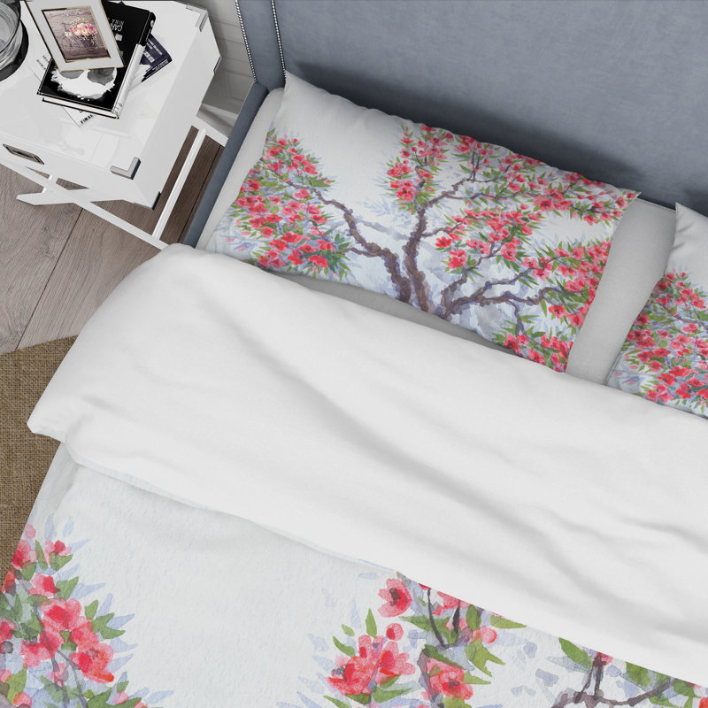 Fleurs rouges du printemps - Ensemble de housse de couette traditionnel - Microfibre de polyester