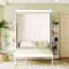 Lit pivotant Queen Size avec armoire murale dissimulée, deux étagères à 3 niveaux, espace de travail convertible, idéal pour les petits espaces, bureau d'appoint blanc, rangement supplémentaire, gain de place pour les espaces de vie et de bureau à domicile.