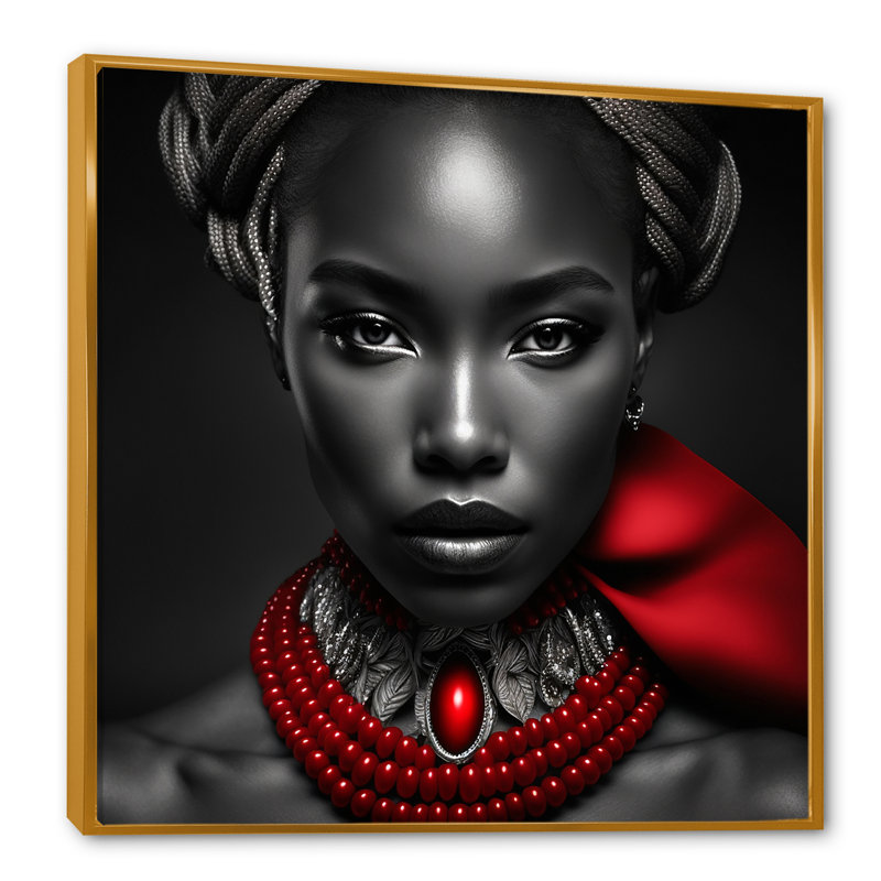 «The Lady With The Red Ruby III - Fashion Woman», art mural, H 30 po x l 30 po x P 1 po, Toile avec cadre flottant or