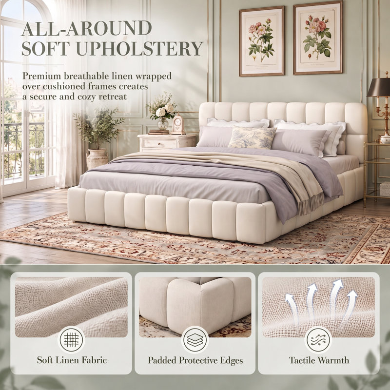 Platform Bed, European Double (140 x 200 cm), Beige