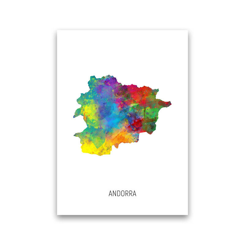 Andorra Watercolour Map by Michael Tompsett - Print, Unframed, 42cm H x 30cm W x 1cm D