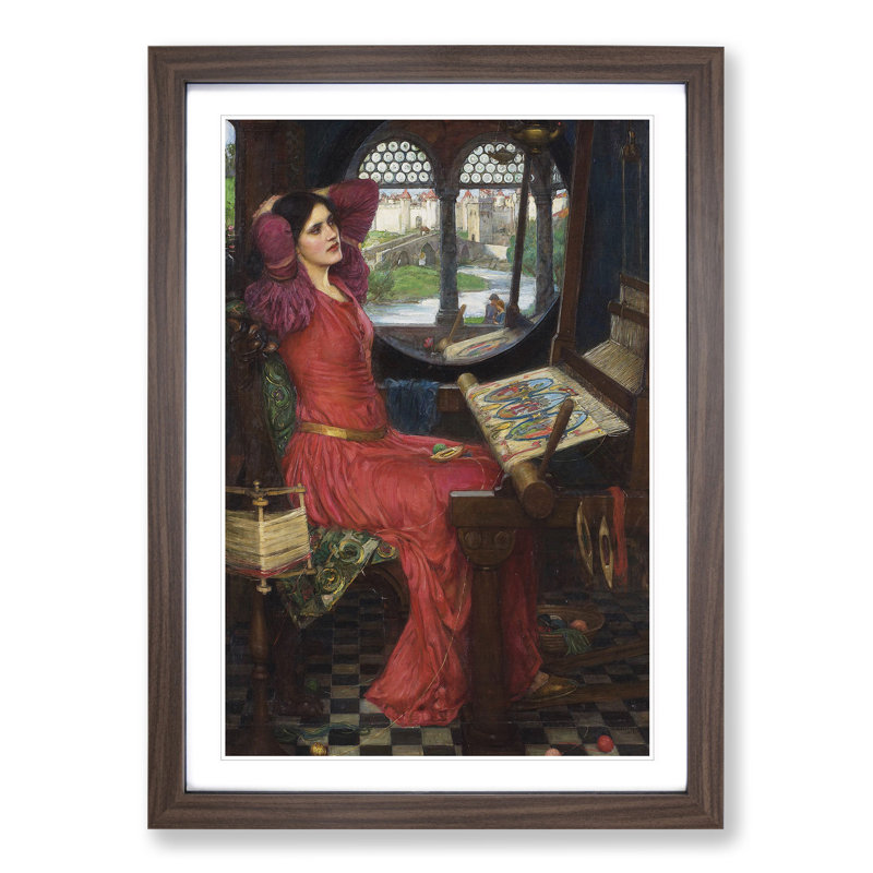The Lady of Shalott in Red by John William Waterhouse - Picture Frame Painting, 65cm H x 48cm W x 2cm D, Walnut