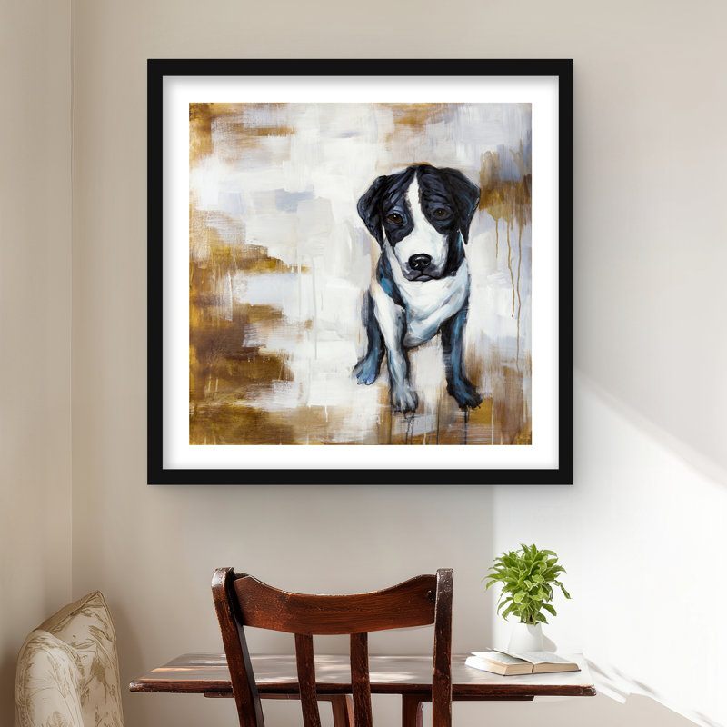 Chien assis - imprimé mat noir encadré pour la décoration intérieure