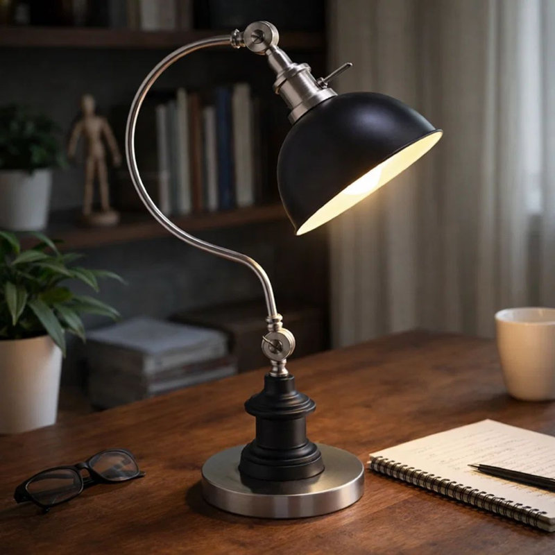 22"H Satin Nickle Good Neck Table Lamp