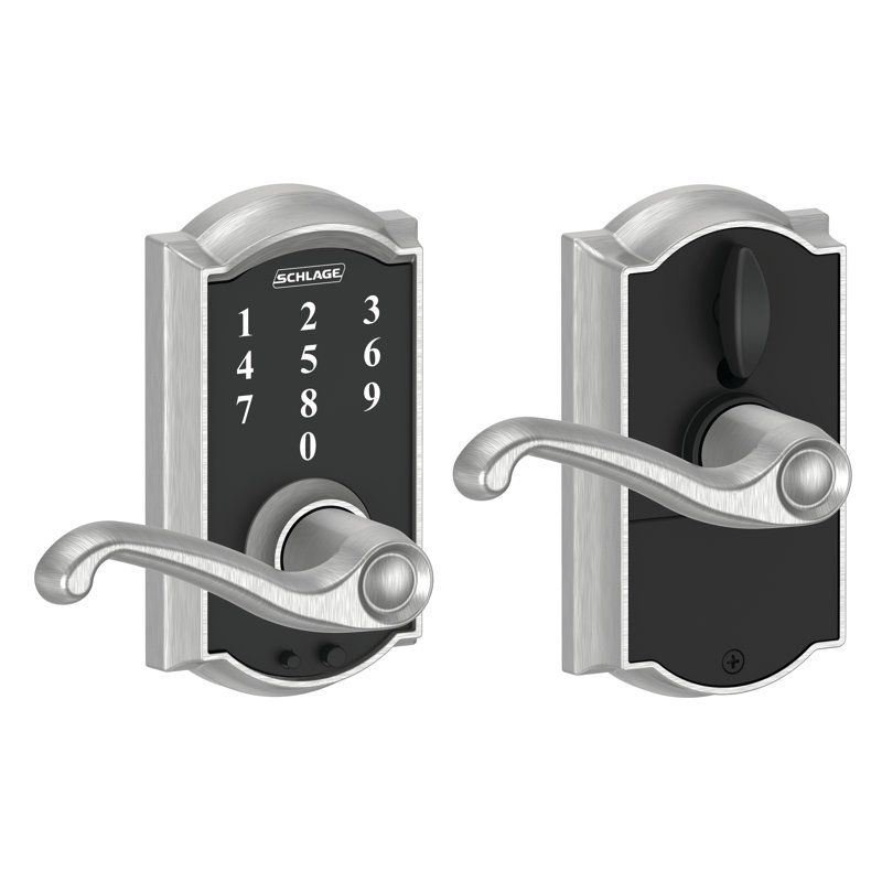 Schlage Touch Keyless Touchscreen Lever with Camelot Trim and Flair Lever, Satin Chrome