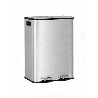 Kitchen Dual Trash Can, 2x8 Gallon, Stainless Steel, with Lid