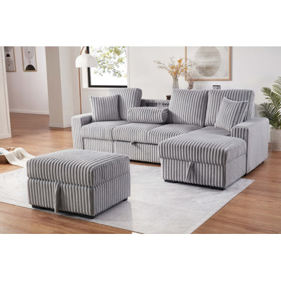 Petit canapé modulaire en velours côtelé avec couchette, rangement et table rabattable Ealing