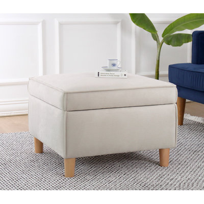 Élégant pouf avec pieds en bois de hêtre, couleur crème | Housse 100% coton, 25,6 po x 16,9 po x 25,6 po | 35 éponges orthopédiques 35 po., Épaisseur: 2,4 po | Parfait pour le salon, la chambre à coucher et le siège élégant